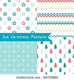 Set of seamless Christmas patterns. Illustration of a Christmas tree, snow. traditional New Year colors. Perfect for wallpapers, background, textile, Christmas and New Year greeting cards