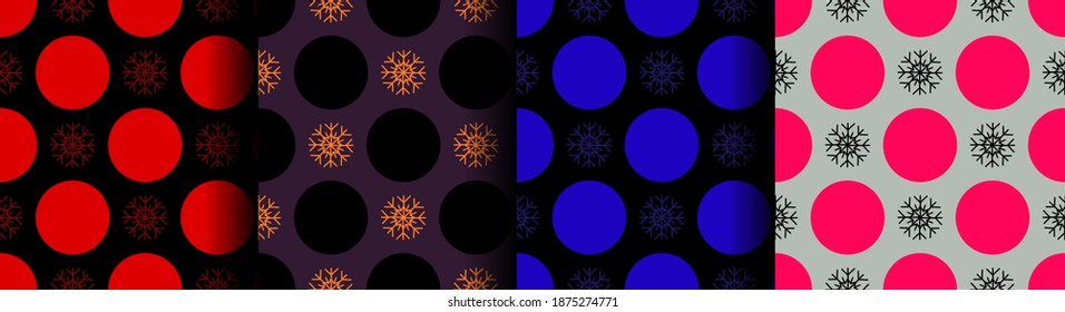 conjunto de patrones de Navidad sin fisuras, copos de nieve y círculos, fondo, papel tapiz, textura, papel de envoltura, textil
