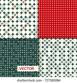 Set of seamless Christmas patterns with snowflakes. Vector geometric flat design.