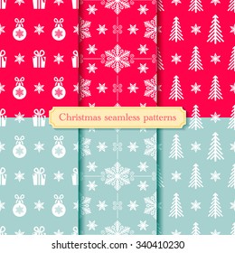 Set of seamless christmas patterns. Vector texture or background of winter holiday. EPS 10.