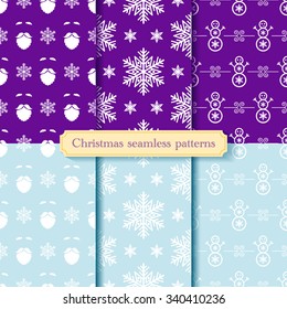 Set of seamless christmas patterns. Vector texture or background of winter holiday. EPS 10.