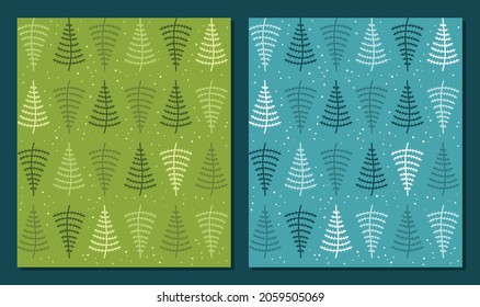 Set of seamless Christmas patterns. Winter vector background with Christmas tree for fabric, textile, wallpaper, posters, gift wrapping and paper, napkins. Print for kids
