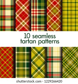 Set of seamless christmas tartan patterns
