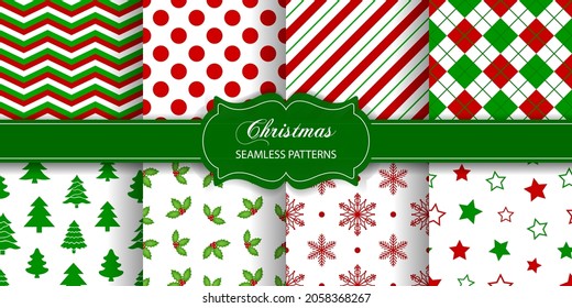 conjunto de texturas de navidad sin fisuras. colección de patrones de navidad.