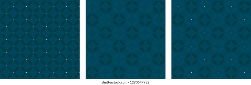 Set of seamless circular patterns seventies fashion design. Minimal geometric all over oriental dot diamond motif. Simple monochrome heather grey print block for menswear, fabric, textile accessories.