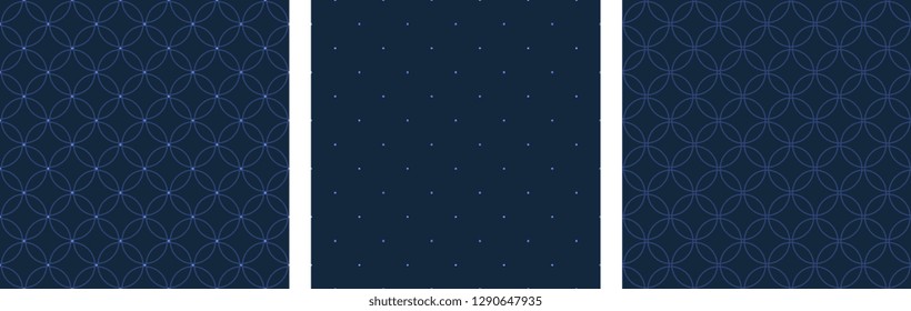 Set of seamless circular patterns seventies fashion design. Minimal geometric all over oriental dot diamond motif. Simple monochrome heather grey print block for menswear, fabric, textile accessories.