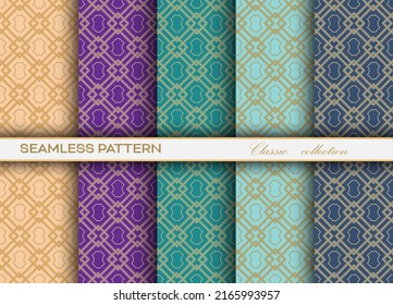 conjunto de patrones clásicos de tejido dorado de diferentes paletas de color para texturas, textiles, fondo sencillo y diseño creativo