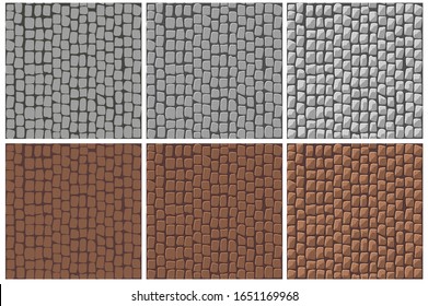 Set of seamless cobblestone paving patterns to improve. Textured backgrounds of rubble in the drawing.