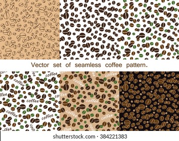 Set of seamless coffee pattern. Top view. Vector illustration.