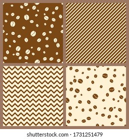 
Conjunto de patrones de café sin soldadura con líneas diagonales, zigzags. Antecedentes para su diseño textil, tela, papel de rayado, papel pintado, café de menú, bistró, restaurante, etiqueta y embalaje. 