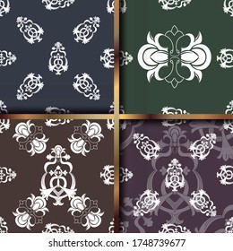 Set seamless color damask pattern. Allover vector design for fabric, apparel textile, interior, wallpaper, phone case. 
