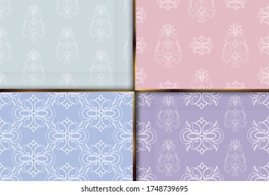 Set seamless color damask pattern. Allover vector design for fabric, apparel textile, interior, wallpaper, phone case. 