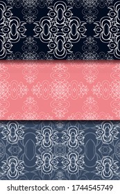Set seamless color damsk pattern. Allover vector design for fabric, apparel textile, interior, wallpaper, phone case.