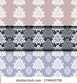Set seamless color damsk pattern. Allover vector design for fabric, apparel textile, interior, wallpaper, phone case.
