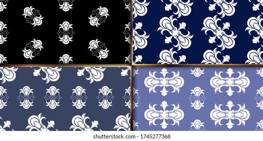 Set seamless color damsk pattern. Allover vector design for fabric, apparel textile, interior, wallpaper, phone case.