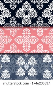 Set seamless color damsk pattern. Allover vector design for fabric, apparel textile, interior, wallpaper, phone case.