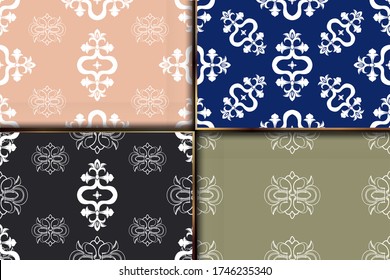 Set seamless color damsk pattern. Allover vector design for fabric, apparel textile, interior, wallpaper, phone case.