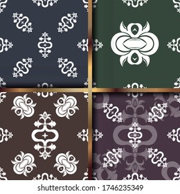 Set seamless color damsk pattern. Allover vector design for fabric, apparel textile, interior, wallpaper, phone case.