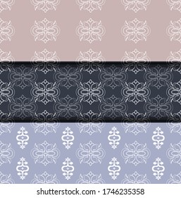 Set seamless color damsk pattern. Allover vector design for fabric, apparel textile, interior, wallpaper, phone case.
