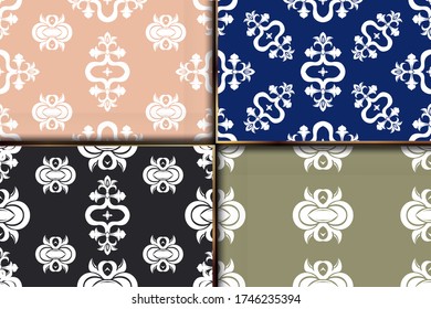 Set seamless color damsk pattern. Allover vector design for fabric, apparel textile, interior, wallpaper, phone case.