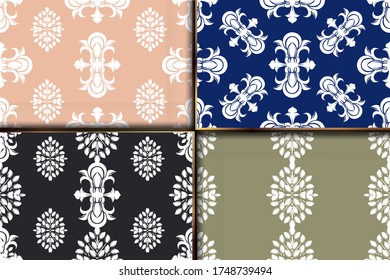 Set seamless color damsk pattern. Allover vector design for fabric, apparel textile, interior, wallpaper, phone case.