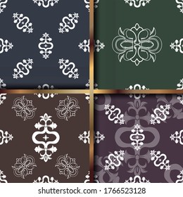Set seamless color damsk pattern. Allover vector design for fabric, apparel textile, interior, wallpaper, phone case.