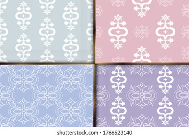 Set seamless color damsk pattern. Allover vector design for fabric, apparel textile, interior, wallpaper, phone case.