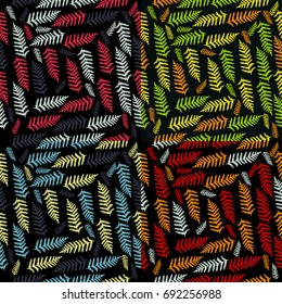 Set of a seamless color pattern of parrot feathers.