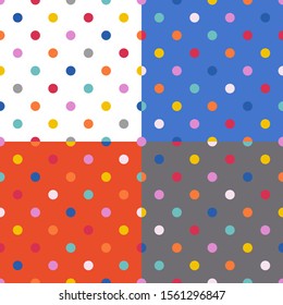 Set seamless color pattern with Polka, vector fashion background