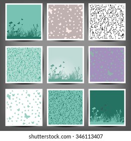 set of seamless color patterns of butterflies and birds. 10 eps