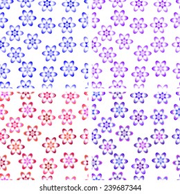Set of seamless color patterns of the duplicate shapes on a white background