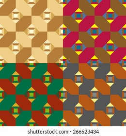 Set of seamless color patterns of geometric shapes