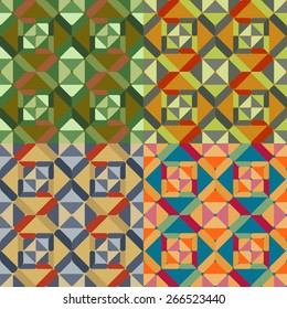 Set of seamless color patterns of geometric shapes