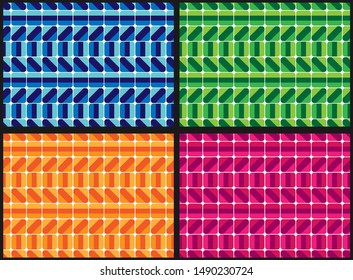 Set of seamless color patterns. Modern casual colors. Ideal for textiles, packaging, paper printing, simple backgrounds and textures.