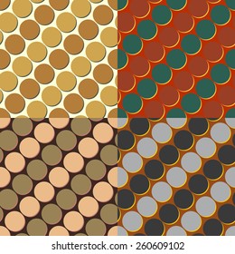 Set of seamless color vector backgrounds symmetrical circles with a drop shadow