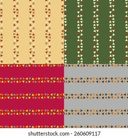 Set of seamless color vector backgrounds with strips of triangles with a drop shadow