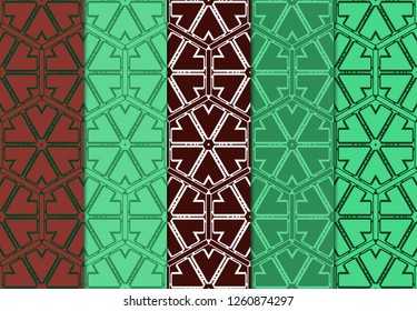 Set of Seamless Colored Graphic Pattern Card With Geometric Ornament. Vector Illustration