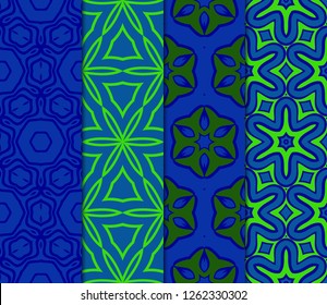 Set of Seamless Colored Graphic Pattern Card With Geometric Ornament. Vector Illustration