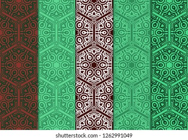 Set of Seamless Colored Graphic Pattern Card With Geometric Ornament. Vector Illustration