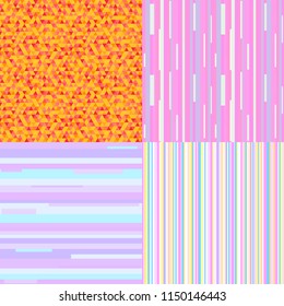 Set of seamless colored patterns. Pretty bright and pastel colors. Geometric wallpaper of the surface. Striped backgrounds. Print for polygraphy, posters, t-shirts and textiles. Doodle for work