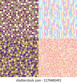 Set of seamless colored patterns. Pretty bright colors. Abstract geometric wallpaper of the surface. Striped backgrounds. Prints for polygraphy, posters, flyers, t-shirts and textiles. Doodle for work