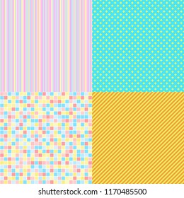 Set of seamless colored patterns. Pretty bright colors. Abstract geometric wallpaper of the surface. Striped backgrounds. Prints for polygraphy, posters, flyers, t-shirts and textiles. Doodle for work