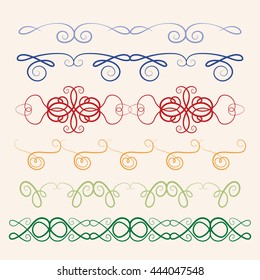 set of seamless colorful borders. calligraphic design elements