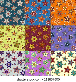 Set of Seamless Colorful Floral Patterns. Vector Backgrounds.