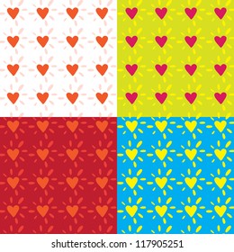 Set seamless colorful heart vector pattern