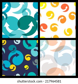 Set of seamless colorful patterns. Abstract  arrow and circle.