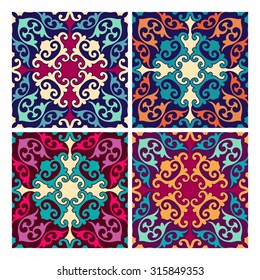 Set of seamless colorful patterns in oriental style. Islam, Arabic, Asian motifs