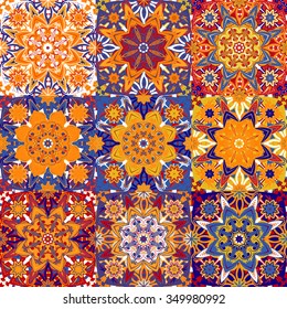 Set of seamless colorful patterns in oriental style. Islam, Arabic, Asian motifs