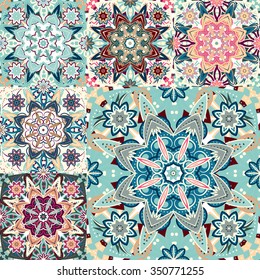 Set of seamless colorful patterns in oriental style. Country style patchwork. Vector background.