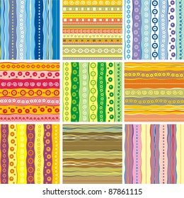 Set of Seamless colorful patterns. Strips abstract background. Vector illustration.